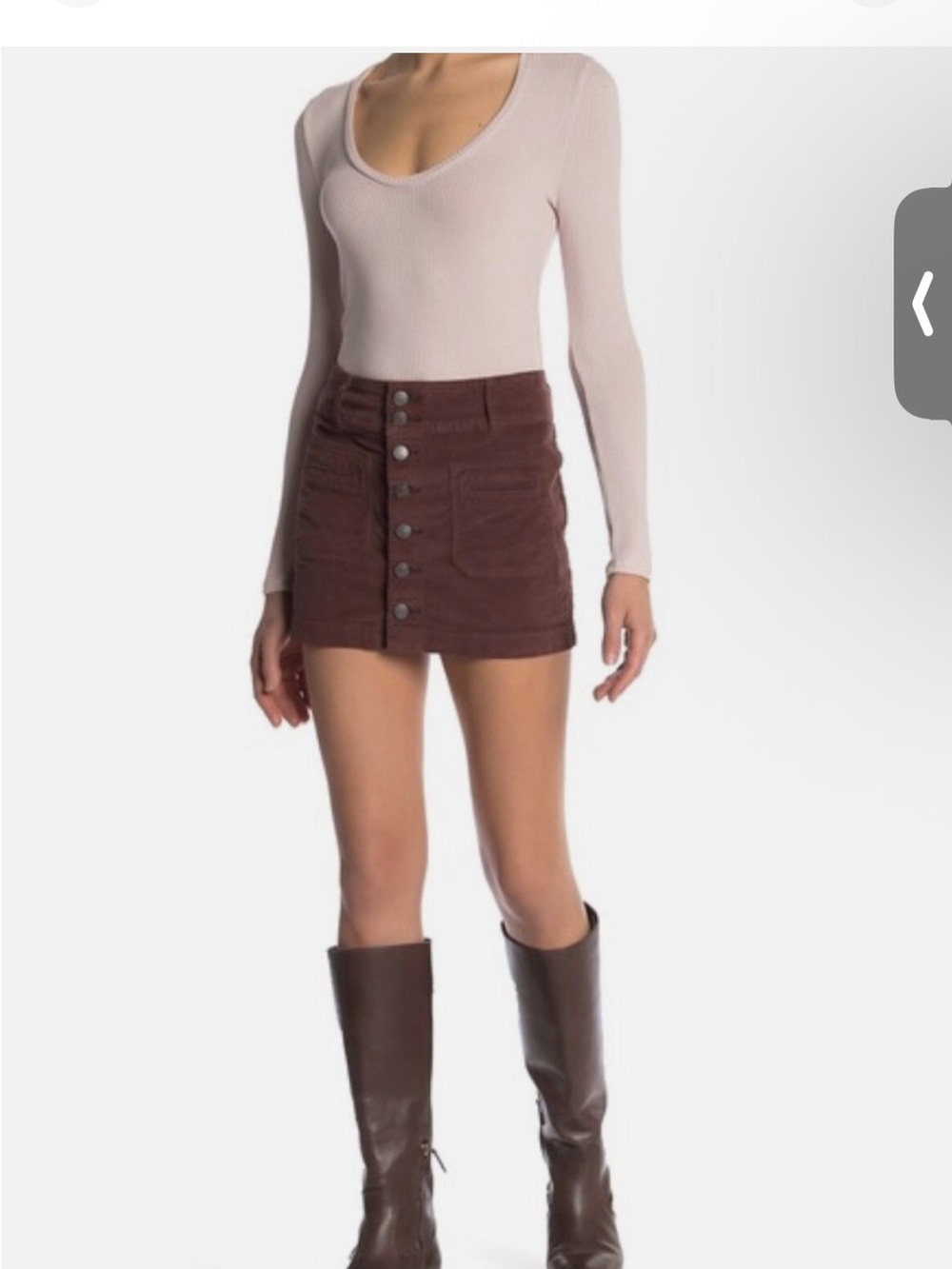 Free people Button-Front Corduroy Mini Skirt in Brown